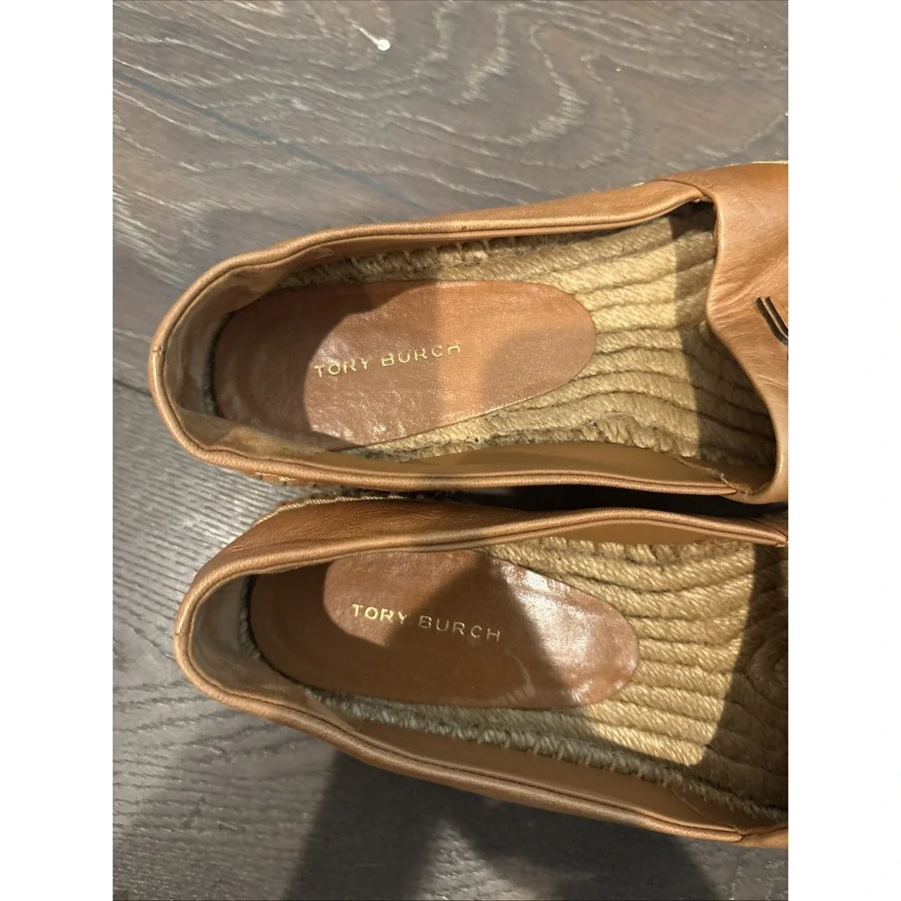 AUTHENTIC Tory Burch Ines Leather Logo Espadrilles